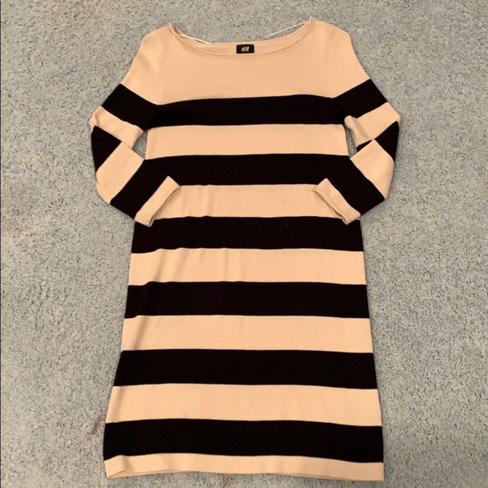 Cream and black striped sweater dress